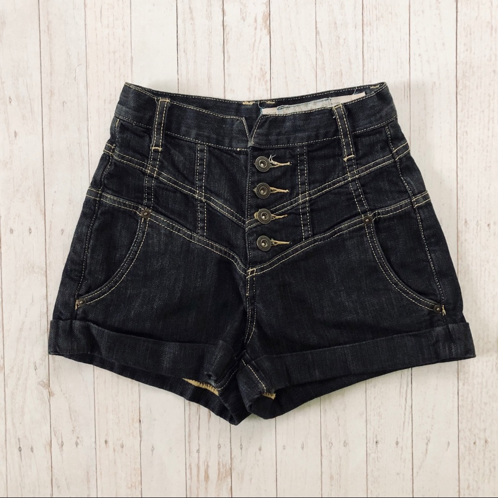 Silence + Noise High Waisted Dark Denim Shorts